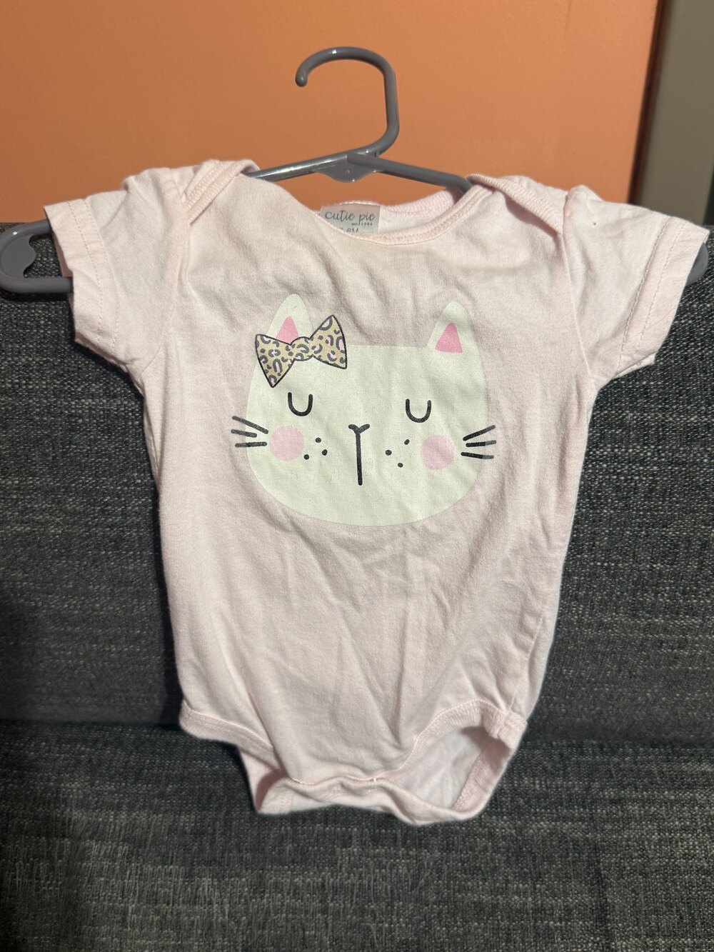 Cutie Pie Baby Cat Bodysuit Pink Bow 3-6M